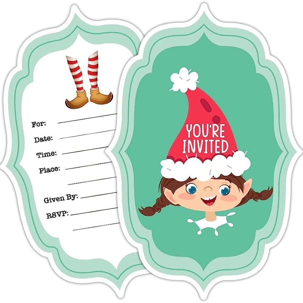 Elf Fill-In Christmas Invitations Cards 15 PCS With Envelopes